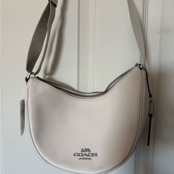 Coach Handbags - Coach Cream Crescent Leather Shoulder Bag with Silver Hardware